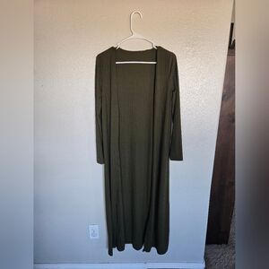 Olive Green Ribbed Longline Open Front Cardigan – Sz M/L